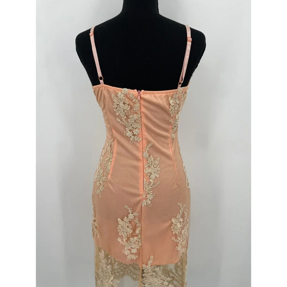 CBR Lace Dress Womens S Pink Lace Overlay Sheer Hem Embroidered Wedding Guest